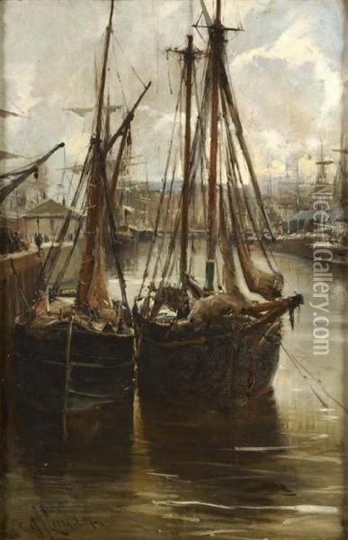 A Busy Harbour Scene Oil Painting - Charles James Lauder