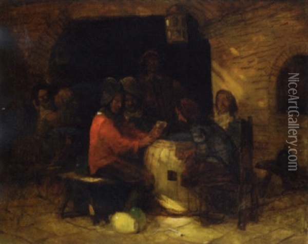 Card-players In A Tavern Interior Oil Painting - Carl Duxa