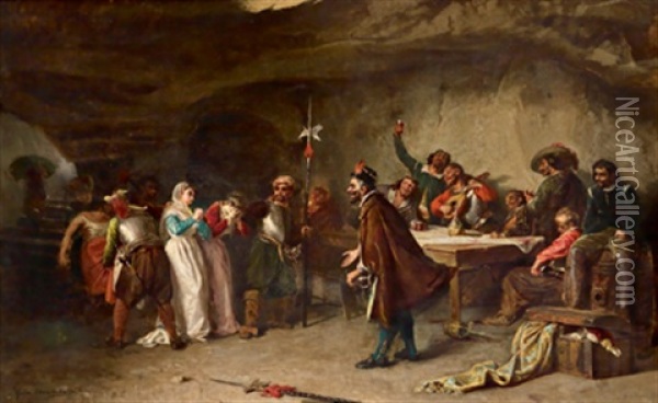 Die Geiseln, Szene Im Kostum Des 17. Jahrhunderts Oil Painting - Gustavo Mancinelli