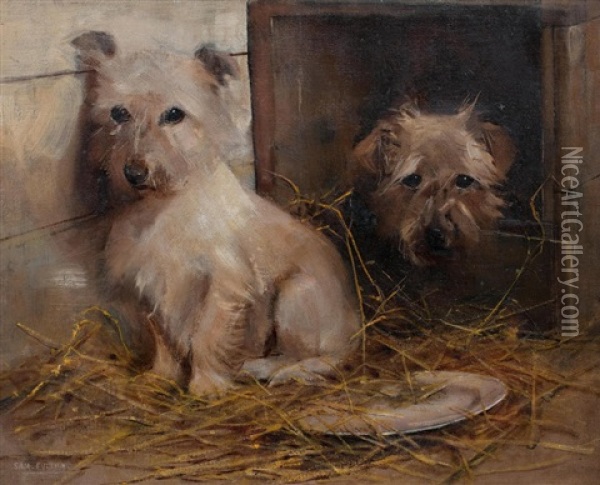 Terriers In A Barn Oil Painting - Samuel Fulton