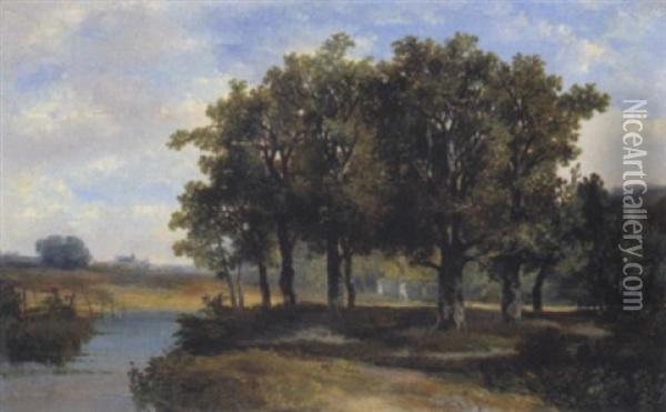Landschaft Und Eichenwald Am Altwasser Oil Painting - Hermanus Jan Hendrik Rijkelijkhuysen