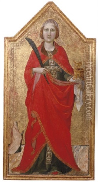 Saint Lucy With A Female Patron Oil Painting - Jacopo (del Casentino) Landini