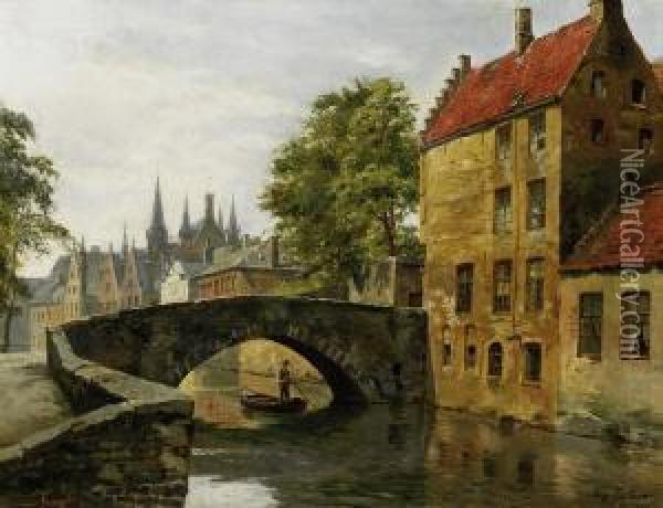 View Of City Hall In Brugge Oil Painting - August Fischer