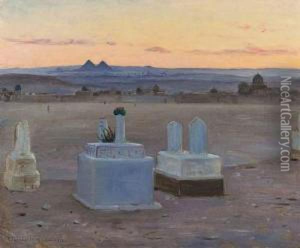 A View From Cairo To The Pyramids Beyond Oil Painting - Robert Thegerstrom