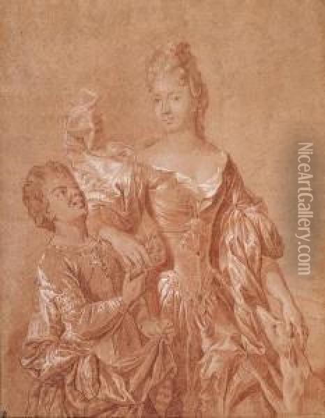 Portrait D'une Dame De Trois Quarts Et De Sa Suivante Oil Painting - Francois de Troy