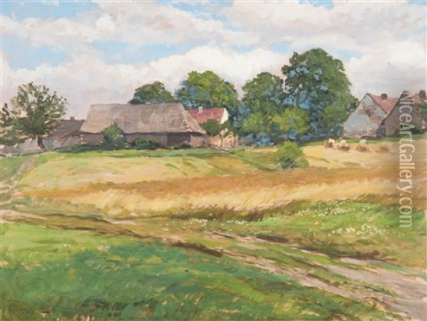 Barns In Svobodne Hamry Oil Painting - Gustav Macoun