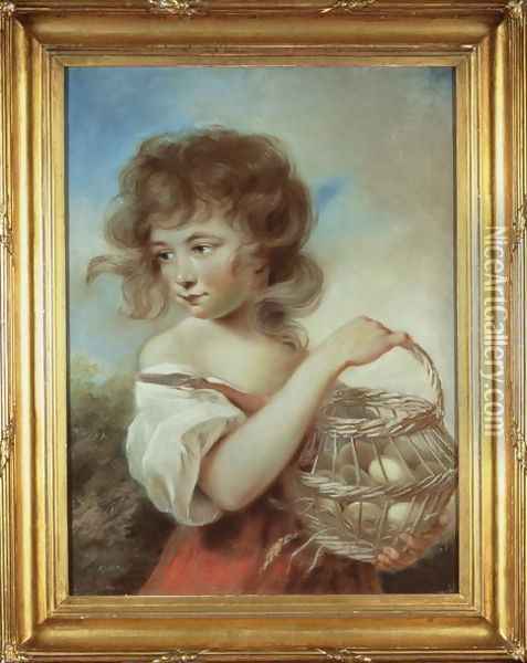 The Girl with a Basket of Eggs, c.1780 Oil Painting - John Russell