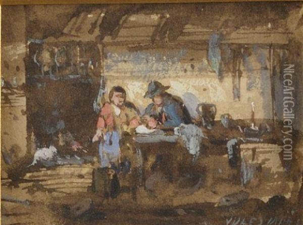 Couple De Paysans Dans Son Interieur Oil Painting - Jules Achille-Noel