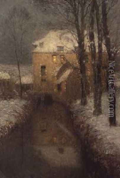 A House in Winter Oil Painting - Henri Eugene Augustin Le Sidaner
