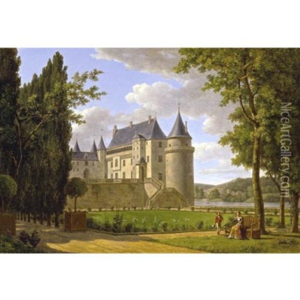 View Of The Chateau De La Guerche Oil Painting - Alexandre Louis Robert Millin Du Perreux