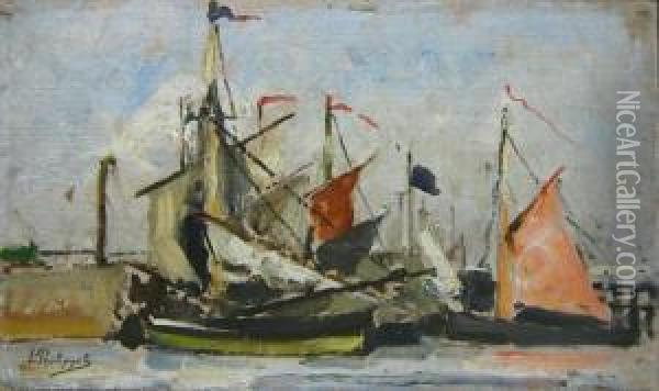 Barques Au Rivage Oil Painting - Leon Philippet
