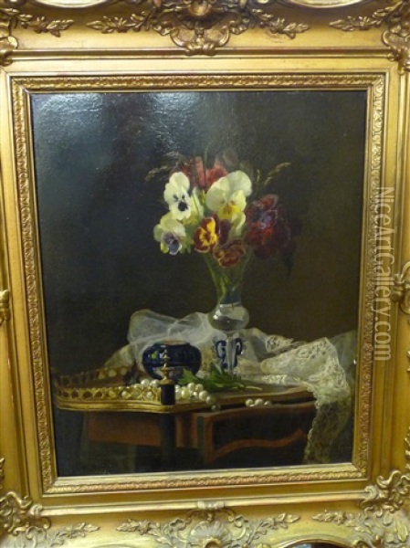 Still Life With Violets In A Venetian Vase Oil Painting - Henry George Todd