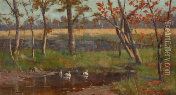 View Of A Pond Oil Painting - Tom Robertson