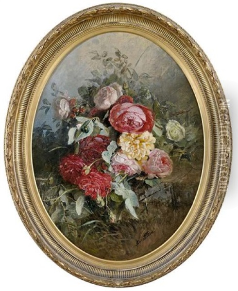 Prachtiges Blumenbouquet Mit Pfingstrosen Oil Painting - Anna Peters