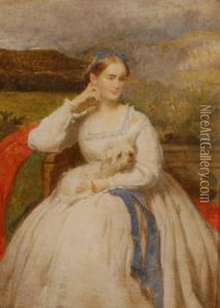 Portrait Of A Woman With A Terrier Oil Painting - Andrew Robertson