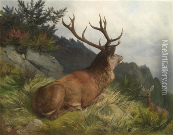 Hirsch In Einer Landschaft Stehend Oil Painting - Carl Friedrich Deiker