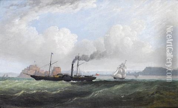 The Renowned Jersey Paddle-steamer Wonder Off Elizabeth Castle, St. Helier, Jersey Oil Painting - Philip John Ouless
