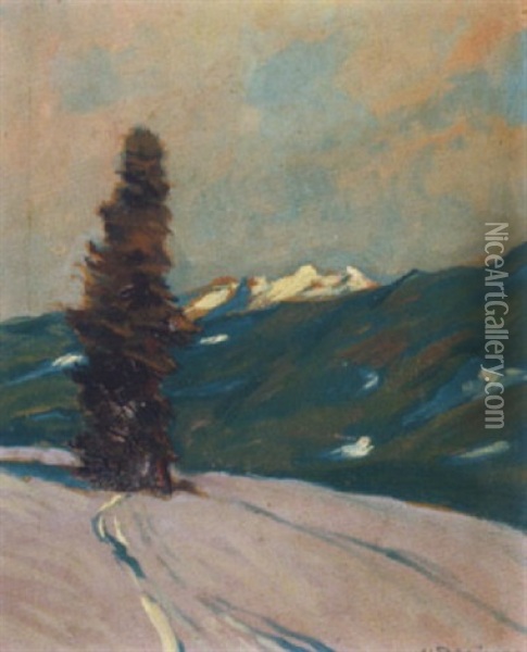 Einsamer Baum In Berglandschaft Oil Painting - Leopold Scheiring