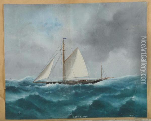 Ritratto Dello Yawl Lethe In Mare Calmo Ed In Mare In Tempesta Oil Painting - Vincenzo D Esposito