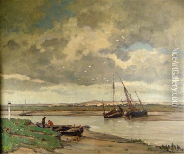 Fischerboote Im Watt Oil Painting - Wilhelm Hambuechen