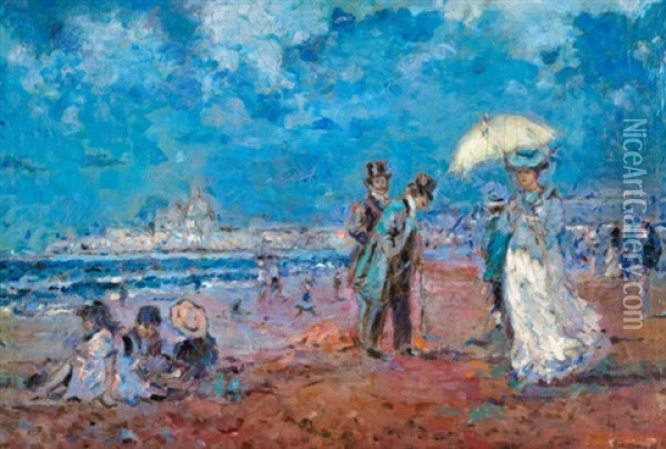 Spoleenost Na Plazi V Jizni Francii Oil Painting - Henri Emilien Rousseau