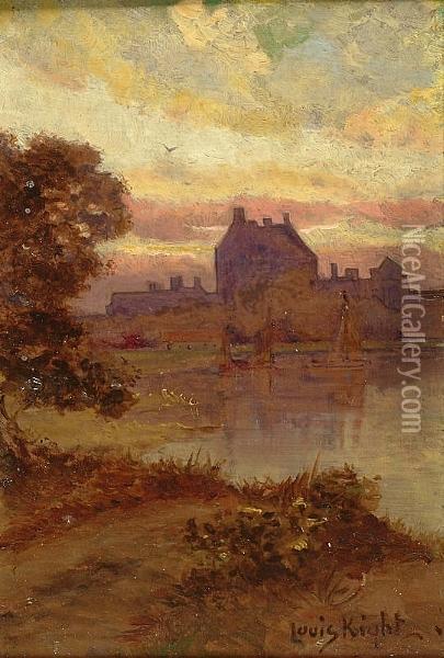 A River Landscape At Sunset Oil Painting - Louis Aston Knight