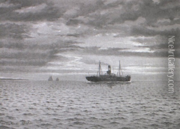 'laura Maersk' In Den Engelske Kanal Oil Painting - Emanuel A. Petersen