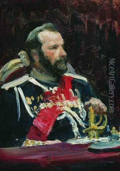 Portrait of War Minister, infantry general and member of State Council State Aleksei Nikolayevich Kuropatkin Oil Painting - Ilya Efimovich Efimovich Repin