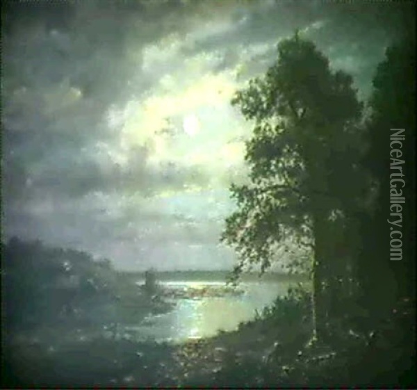Mansken Over Insjovik Oil Painting - Johan Severin Nilsson