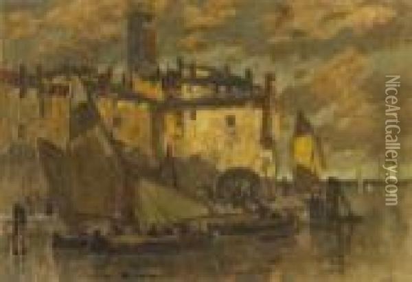 Dammerung Im Hafen Von
 Chioggia. Oil Painting - Ludwig Dill
