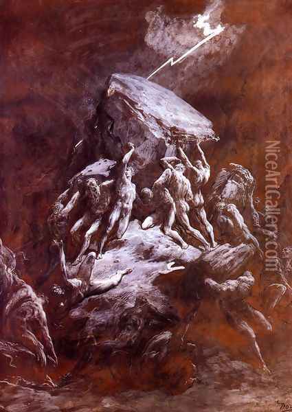 La Chute Des Titans (The Clash of the Titans) Oil Painting - Gustave Dore