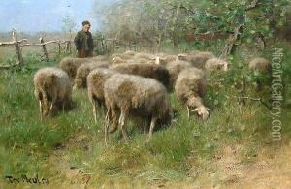 Tending To The Flock. Oil Painting - Francois Pieter ter Meulen