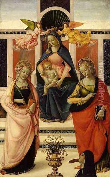 Virgin and Child Enthroned between St Ursula and St Catherine 1480s Oil Painting - Davide Ghirlandaio
