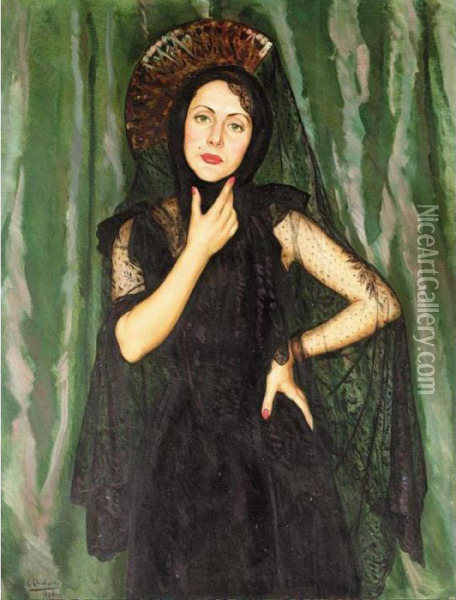 Portrait Of A Lady Oil Painting - Eduardo Chicharro Y Aguera