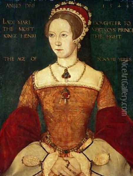 Portrait of Mary I or Mary Tudor 1516-58 daughter of Henry VIII at the Age of 28 1544 Oil Painting - John Master