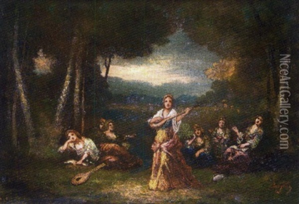 Musiciennes Dans Un Sous-bois Oil Painting - Frederic Borgella