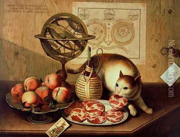 Still Life with Cat Oil Painting - Sebastiano Lazzari