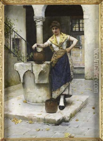 By The Well Oil Painting - Albert Chevallier Tayler