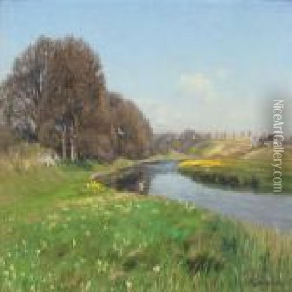 Summer Landscapewith Stream Near Herlufsholm Oil Painting - Hans Anderson Brendekilde