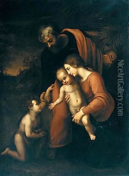 The Holy Family With The Infant Saint John The Baptist Oil Painting - Raphael (Raffaello Sanzio of Urbino)