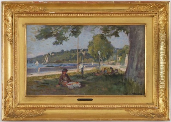 Le Vieux Plongeoir, Geneve Oil Painting - Louis Rheiner