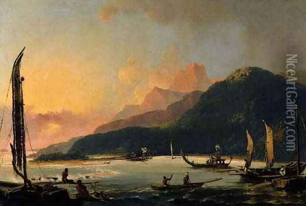 Tahitian War Galleys in Matavai Bay Tahiti Oil Painting - William Hodges