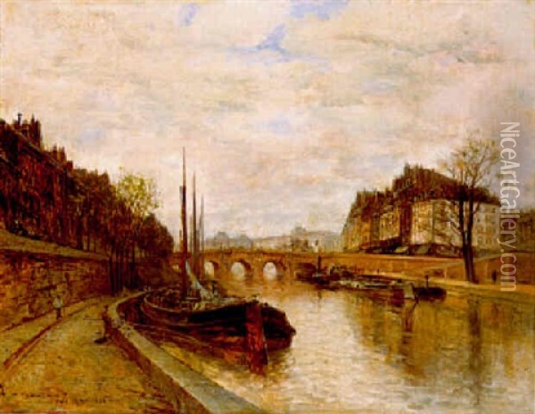 Vue De La Seine Au Pont-neuf Avec L'ile De La Cite Et Le Louvre Oil Painting - Frank Myers Boggs