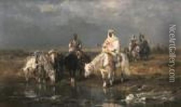 La Halte Des Cavaliers Oil Painting - Adolf Schreyer