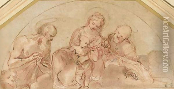 The Holy Family with Saint Jerome study for a lunette Oil Painting - Lodovico Carracci