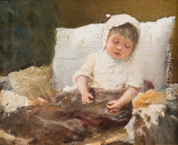 Sleeping Child Oil Painting - Ivan Andreievich Pelevin