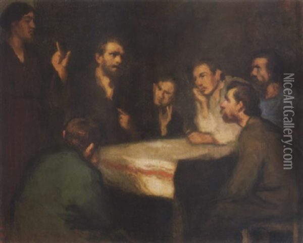 Krisztus Az Apostolok Kozott (christ Among The Disciples) Oil Painting - Istvan Reti