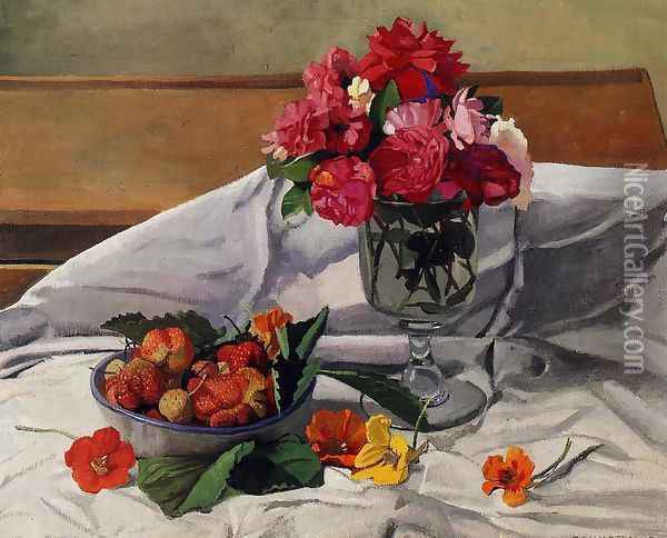 Flowers and Strawberries Oil Painting - Felix Edouard Vallotton