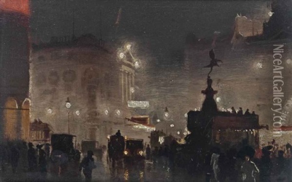 Piccadilly Circus, London Oil Painting - George Hyde Pownall