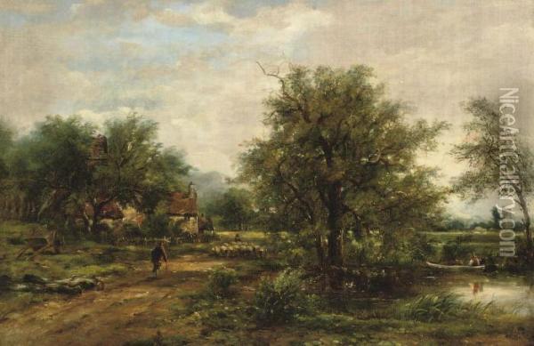 A Country Lane Oil Painting - Frederick Waters Watts